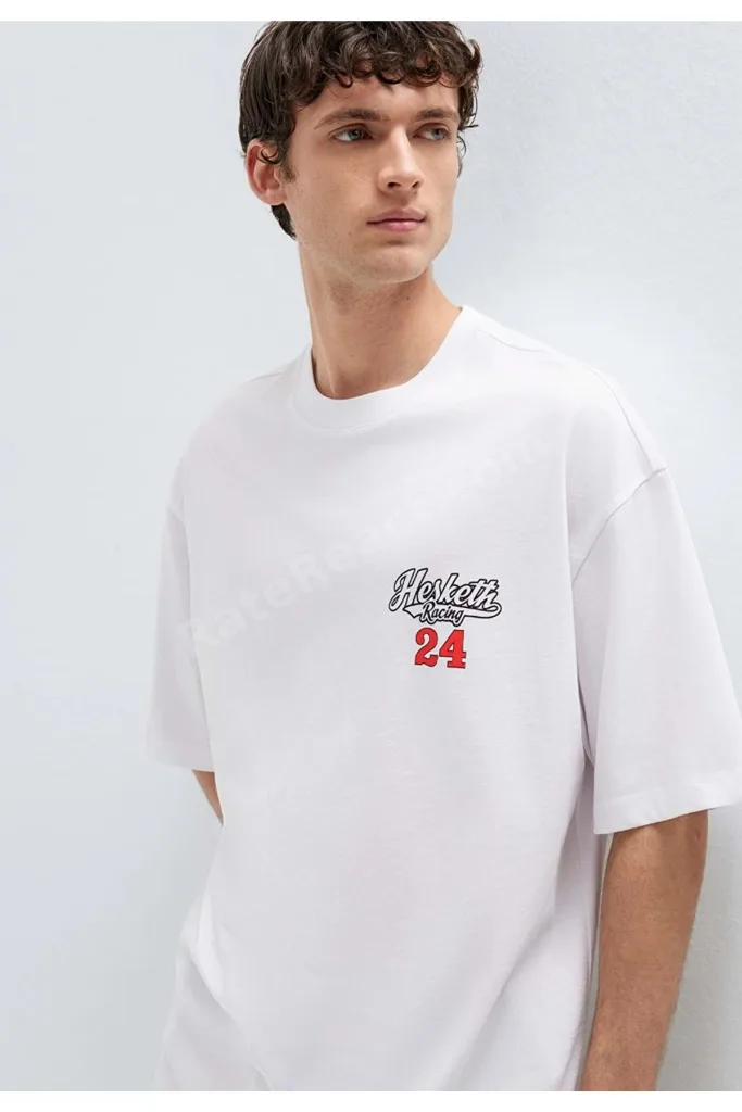 M0613352 Hasketti 24 Racing Baskılı Tişört Erkek T-Shirt BEYAZ