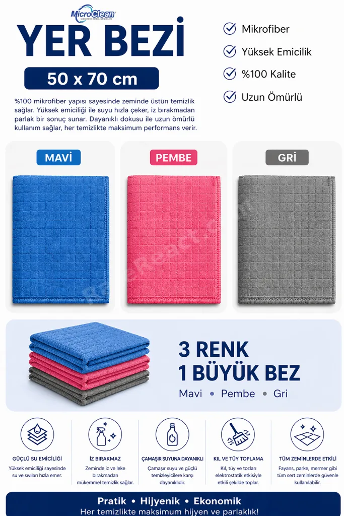 Missclean ( 3 Adet ) Yer Bezi Sıkılması En Rahat Büyük Boy 50*70 Cm