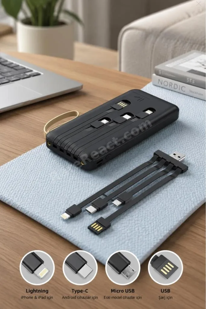 Taşınabilir Batarya 20000 Mah Ledli 4 Çıkışlı Powerbank TRM-1021 Beyaz