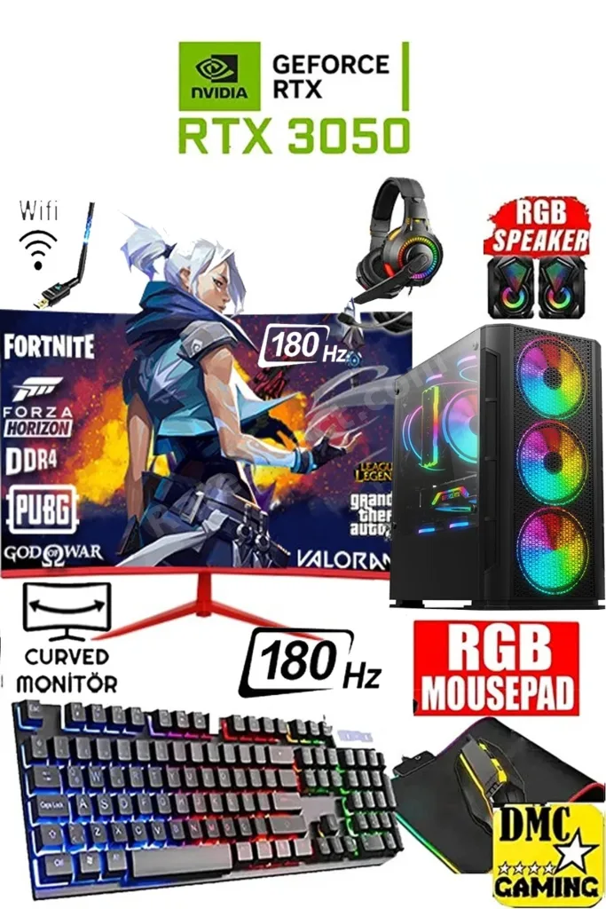N111x (PUBG,GTA 5) Windows 11 Ryzen 5 5500 16GB RAM 512GB M2 SSD RTX3050 24" Curved Oyuncu Bilgisayarı