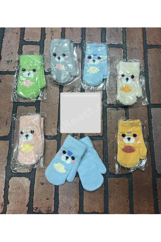 Erkek Bebek tek parmak yumuşak peluş eldiven Ayıcık desenli