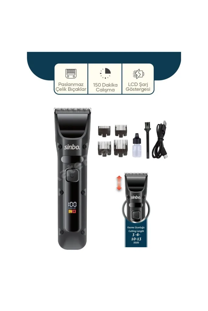 USB ŞARJLI - LCD GÖSTERGELİ SAÇ - SAKAL KESME TRAŞ MAKİNESİ SHC-1911