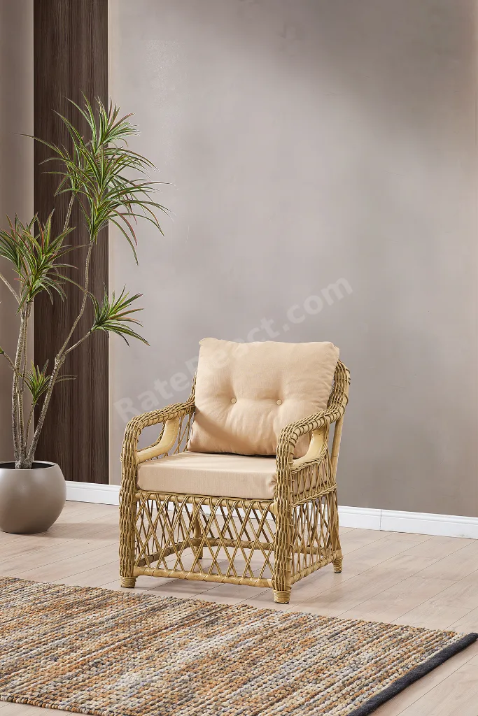 Edra Rattan Puflu Bahçe Balkon Takımı 3+1+1+Camlı Masa Cappuccino