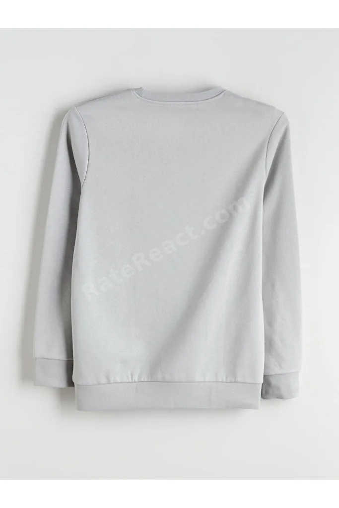 Gri Bisiklet Yaka Erkek Kalın Sweatshirt