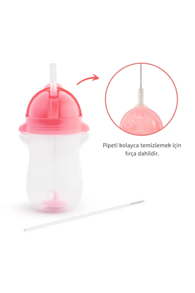 Tıklama Kilitli Uçlu Pipetli Alıştırma Bardağı, 12ay , 296ml, Pembe, 1 Adet