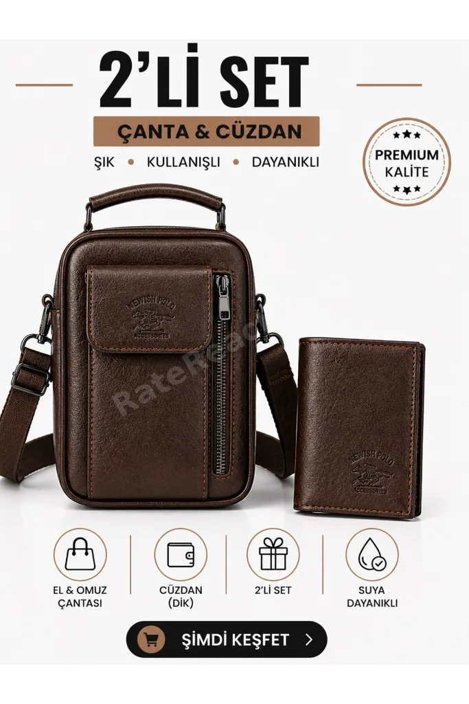 Erkek Cüzdan ve Deri Kapaklı Omuz El Çantası