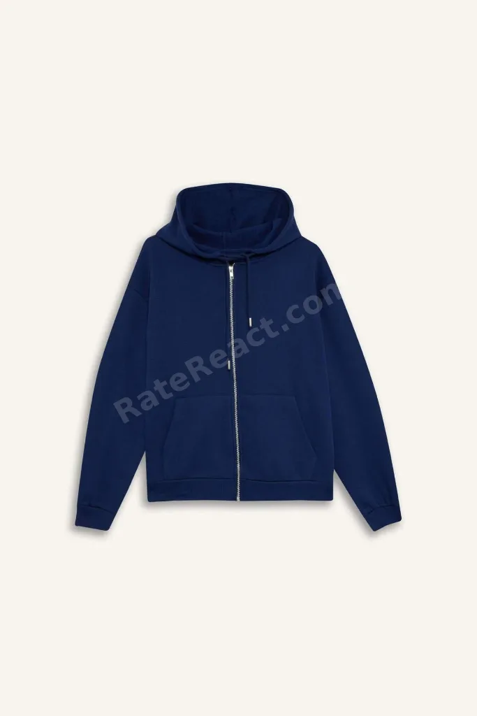 Relax Fit Kapüşonlu Cepli Basıc Fermuarlı Sweatshirt C1809AX24WN