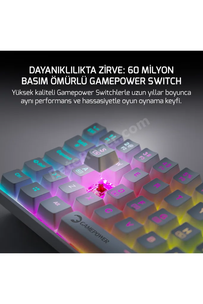 Lyra RGB 60M 62Tuş Beyaz Mekanik Kablolu Blue Switch Klavye - 3 Yıl Garantili