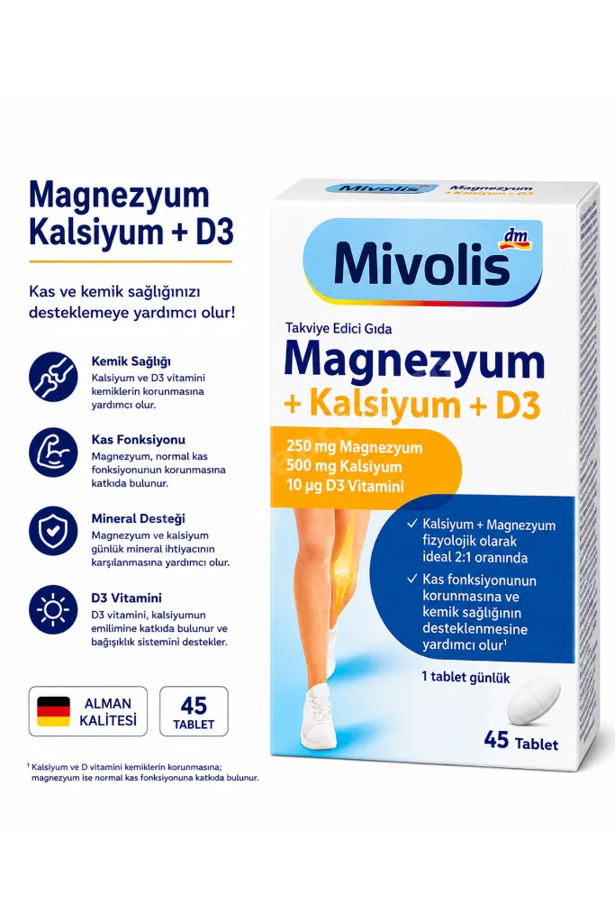 Magnesium Calcium D3 45 Tablet Magnezyum Kalsiyum D Vitamini Kemik Kas Destek Kompleksi