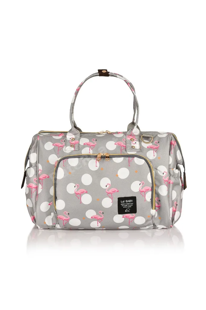 Baggage Bag Flamingo Gri Omuz Askılı Anne Bebek Bakım Çantası