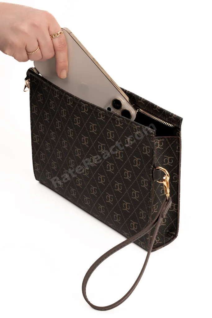 Kadın Portföy El Çantası Bilek Askılı Şık Portföy Clutch Çanta Kahverengi