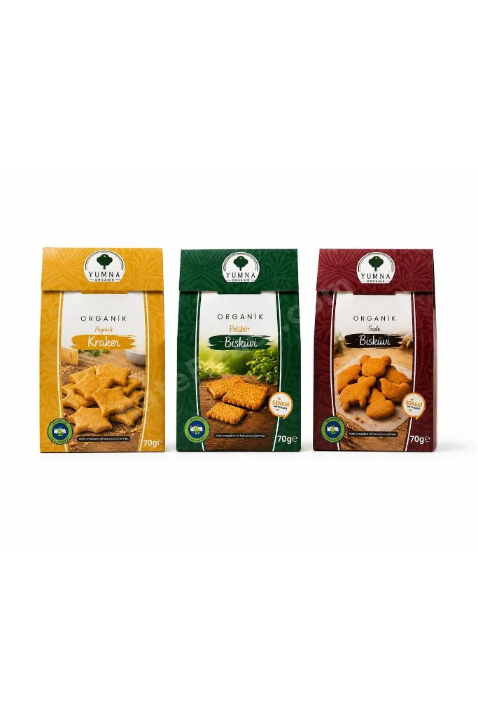 Organik Sertifikalı Bisküvi-Kraker Çeşiti Üç'lü 70Gr.