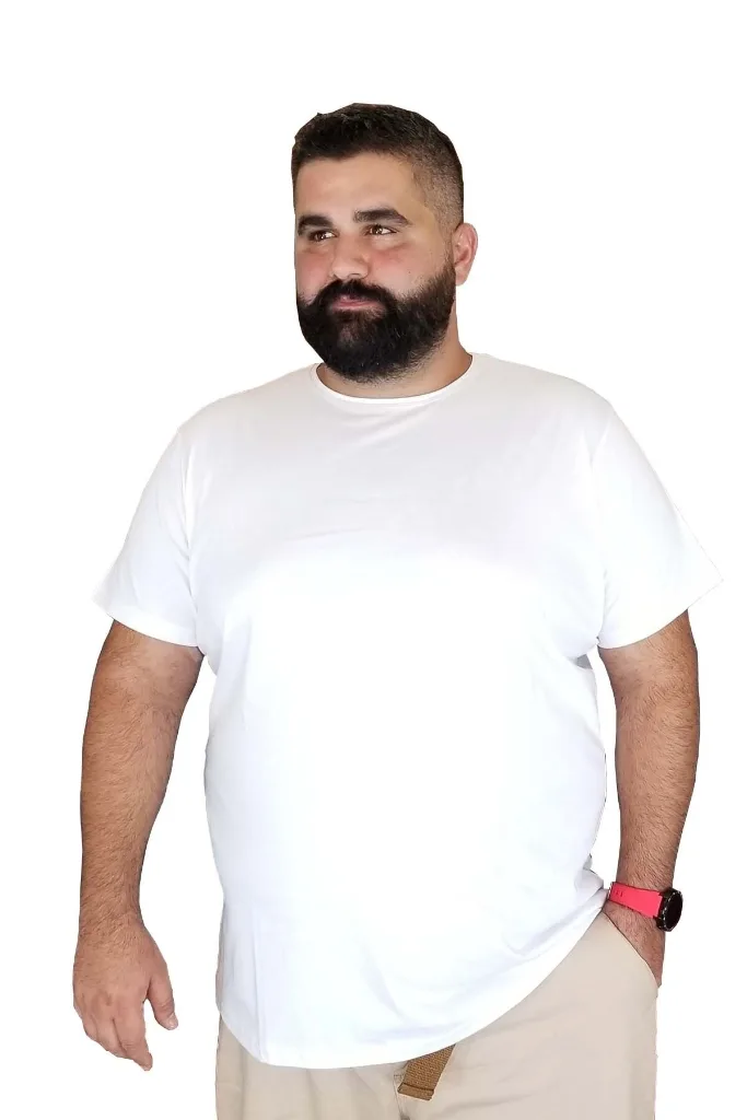 Erkek Beyaz Büyük Beden Pamuklu T-shirt