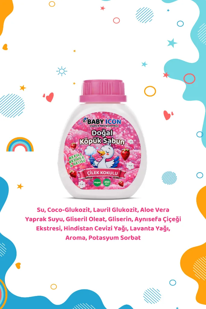 6lı Yedek Dolum - Doğal Çocuk Köpük Sabun 350 ml Çilek Kokulu