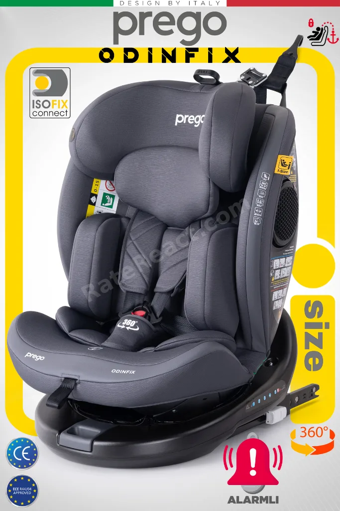 Odinfix Alarmlı 360 Derece Dönebilen -0-36 Kg -İ-Size Belgeli - Top Tetherlı Oto Koltuğu