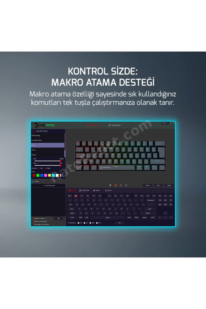 Lyra RGB 60M 62Tuş Siyah Mekanik Kablolu Blue Switch Klavye - 3 Yıl Garantili