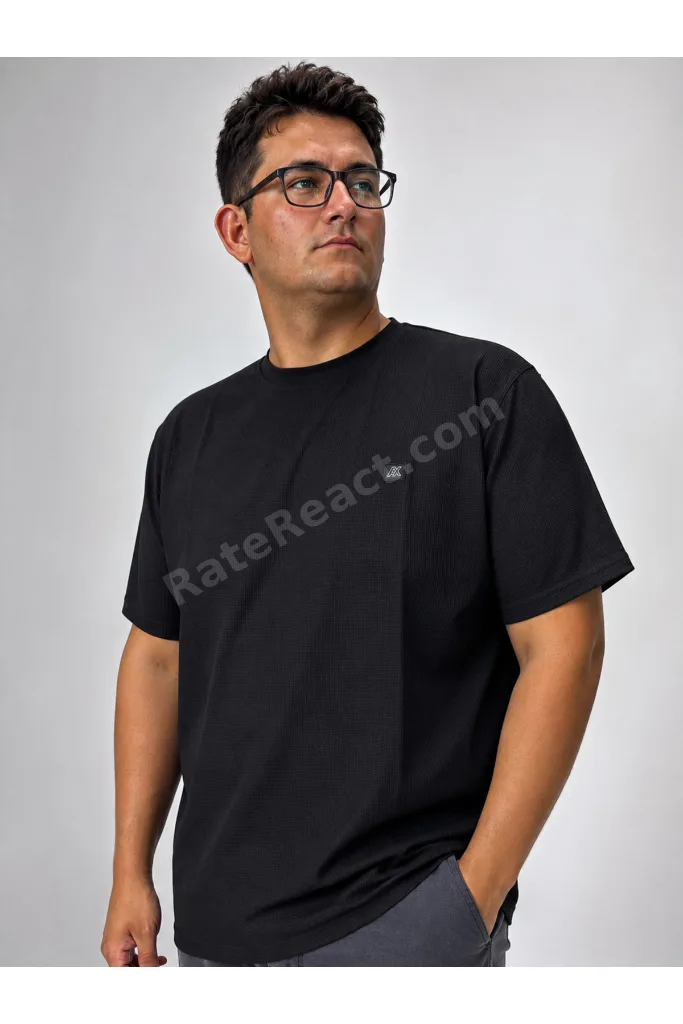 Büyük Beden Sıfır Yaka Waffle Kumaş Basıc Erkek Tshirt