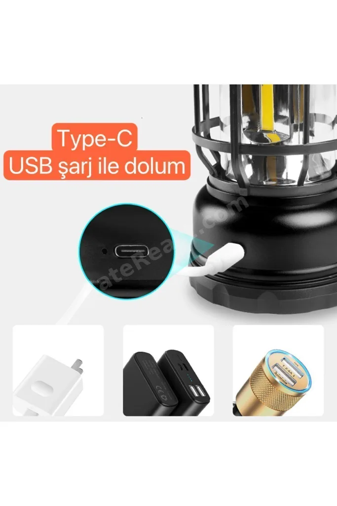 Nostaljik Işığı Ayarlanabilir Usb Şarjlı Ledli Kamp Lambası Beyaz Işık