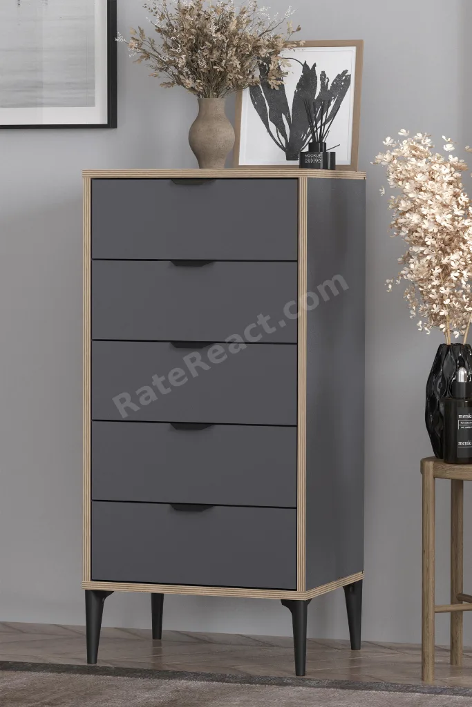 Arden 5 Çekmeceli Şifonyer/Çamaşırlık 50x105x40 cm Antrasit – Modern Tasarım