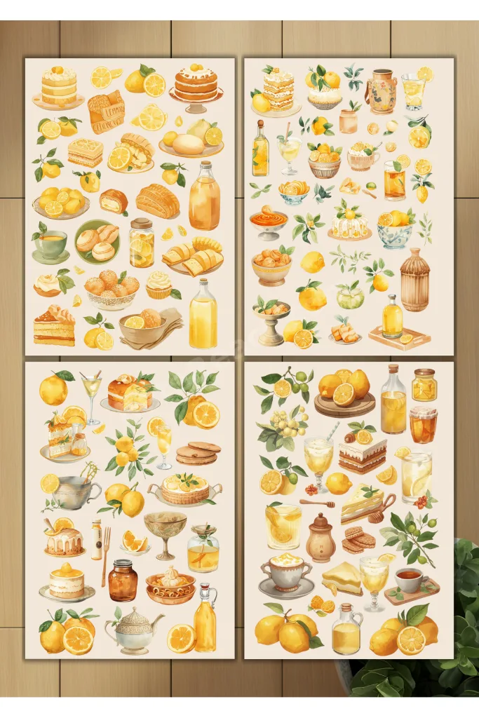 Limon Temalı Sticker Kitabı Planner Journal Ajanda Scrapbook Seti SB0008