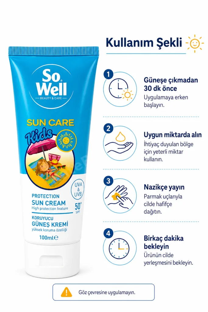Sun Care Kids SPF 50+ Çocuk Güneş Kremi UVA & UVB Korumaya Yardımcı 100 ml