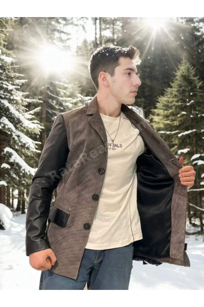 Erkek Premium Doğal Nubuk Deri Ceket - Siyah
