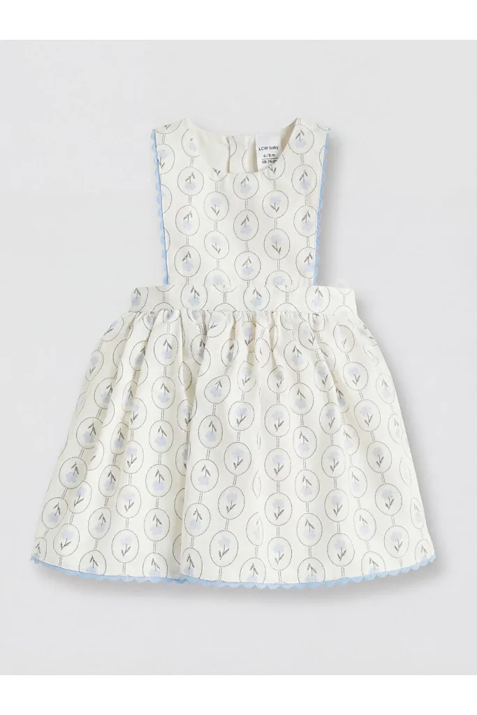 LCW baby Ekru Desenli Kız Bebek Poplin Elbise