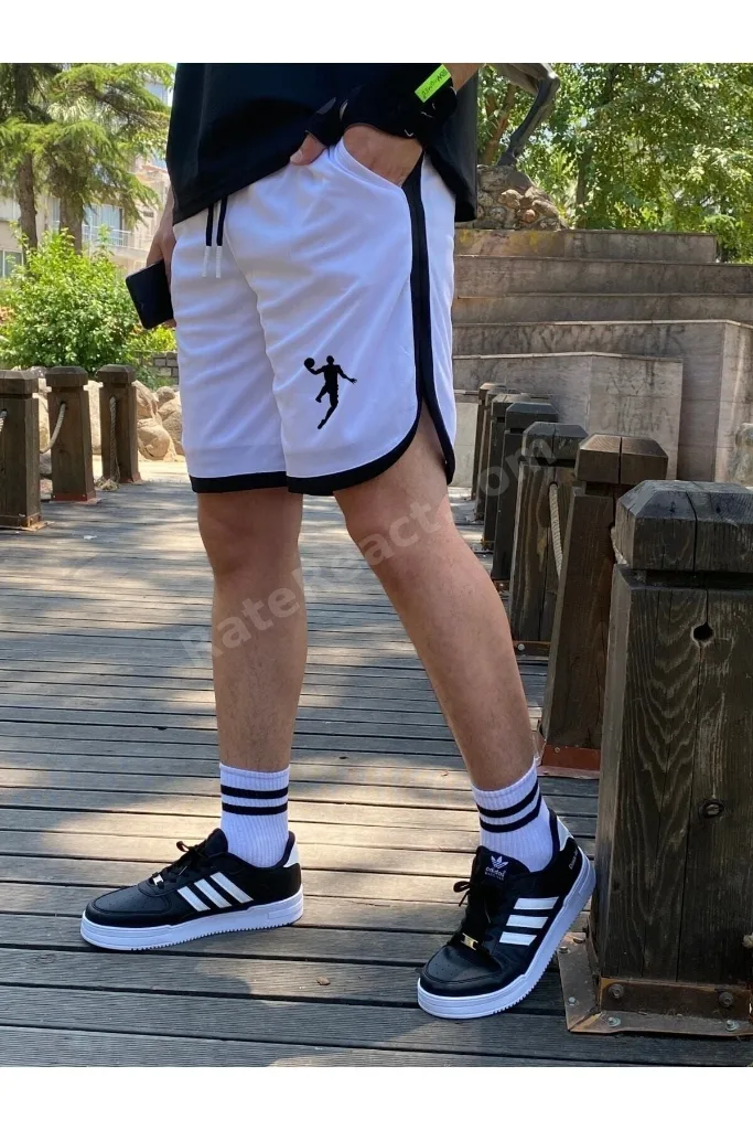Erkek Beyaz Basketbol Futbol Çizgili Şort Fitness Spor Egzersizi Koşu
