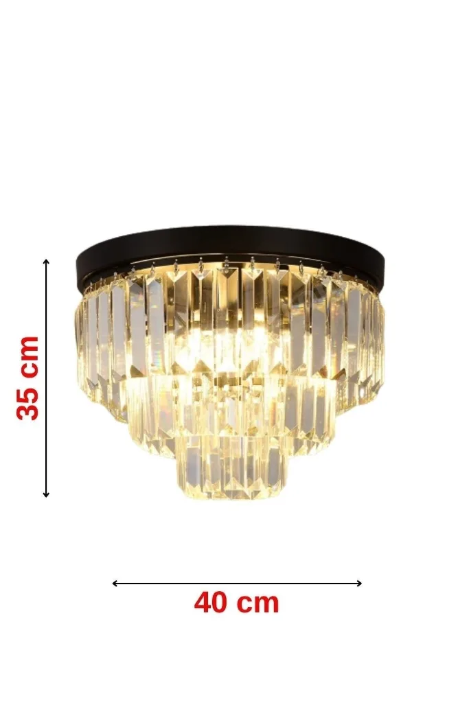 Efsane 40 Lık Kristal Taşlı Siyah Modern Salon Avize