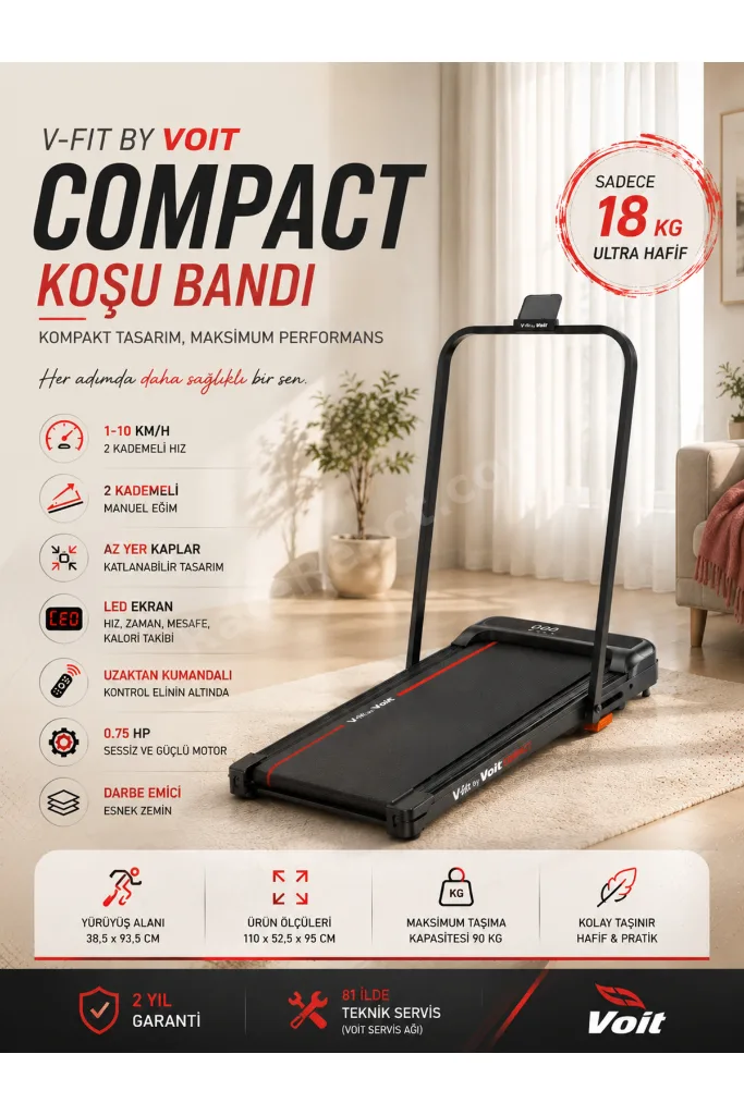 Compact Ultra Hafif Koşu Bandı – Manuel Eğimli, Katlanabilir Tasarım 10km/hız