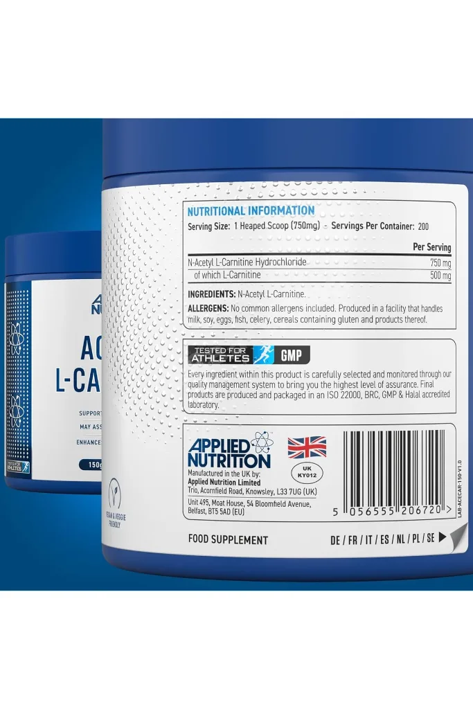 Acetyl L-Carnitine Metabolism Brain Strength Energy Boost & Weight Management 200 servis