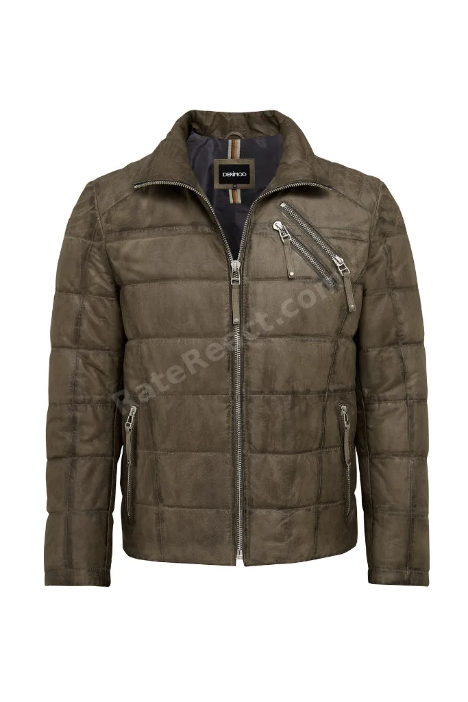 Wermer Erkek Haki Kapüşonlu Deri Mont 25WGD6592W4
