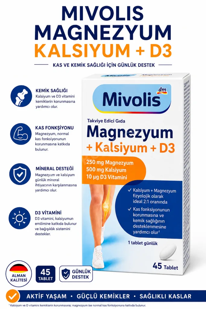 Magnesium Calcium D3 45 Tablet Magnezyum Kalsiyum D Vitamini Kemik Kas Destek Kompleksi