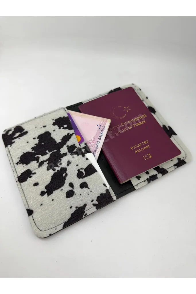 Cow Print Pasaport Kılıfı & Kartlık Unisex Seyehat Cüzdanı