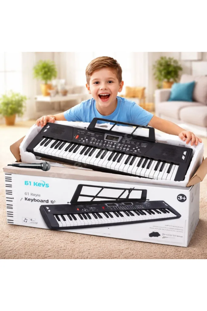 Mikrofonlu Işıklı 61 Tuşlu Çocuk Piyanosu 5 Oktav Dijital Org Keyboard Başlangıç Seti