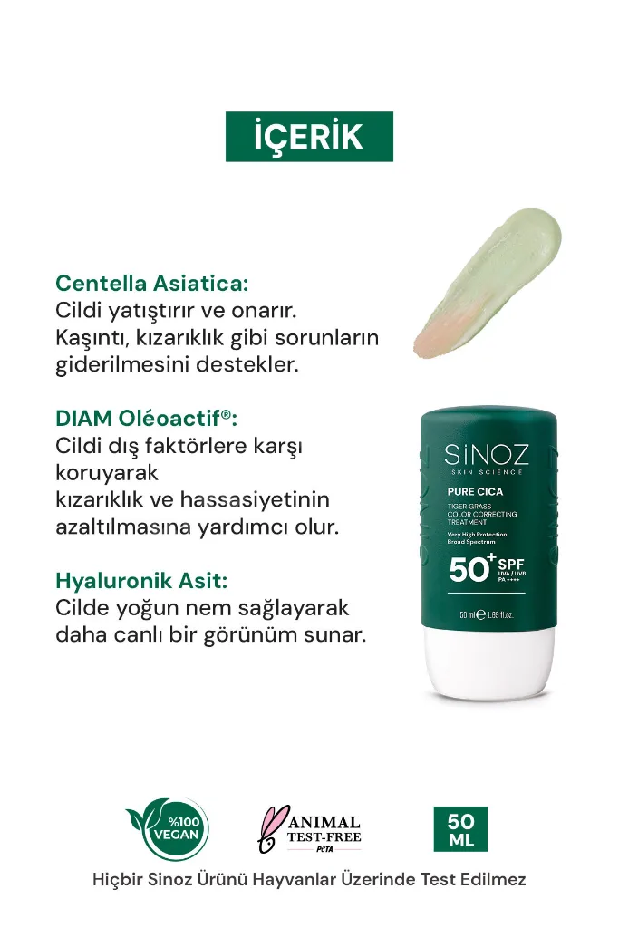 Pure Cica Tiger Grass Anında Ton Eşitleyici Onarıcı Nemlendirici SPF50+ Sıvı Yüz Güneş Kremi PA++++ (Koyu Tenler İçin)