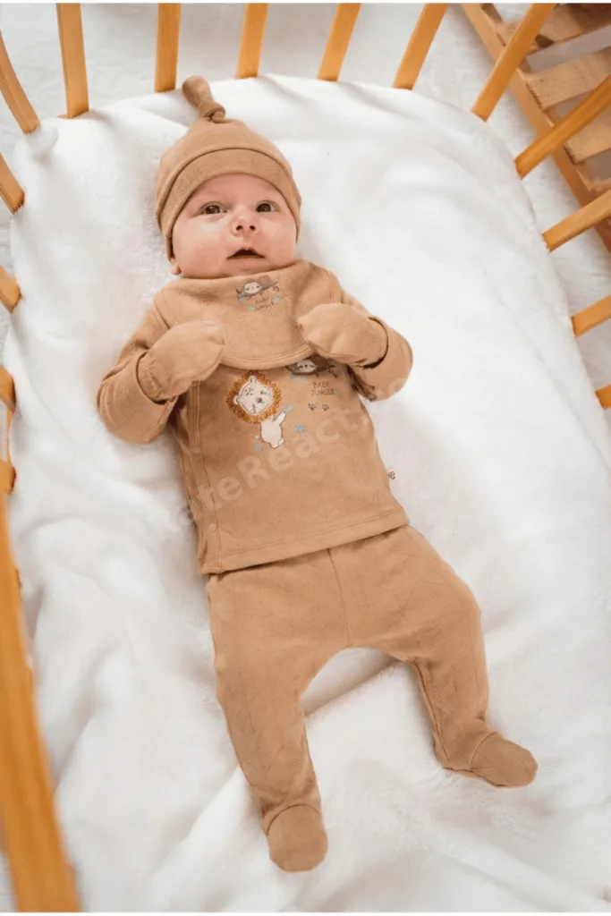%100 Organik Pamuk Kumaş Baby Jungle Nakışlı 5 Parça Yenidoğan Hastane Çıkış Seti