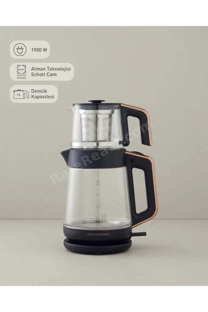 CMK 6001 Cam Çay Makinesi ve Kettle Siyah-Bakır