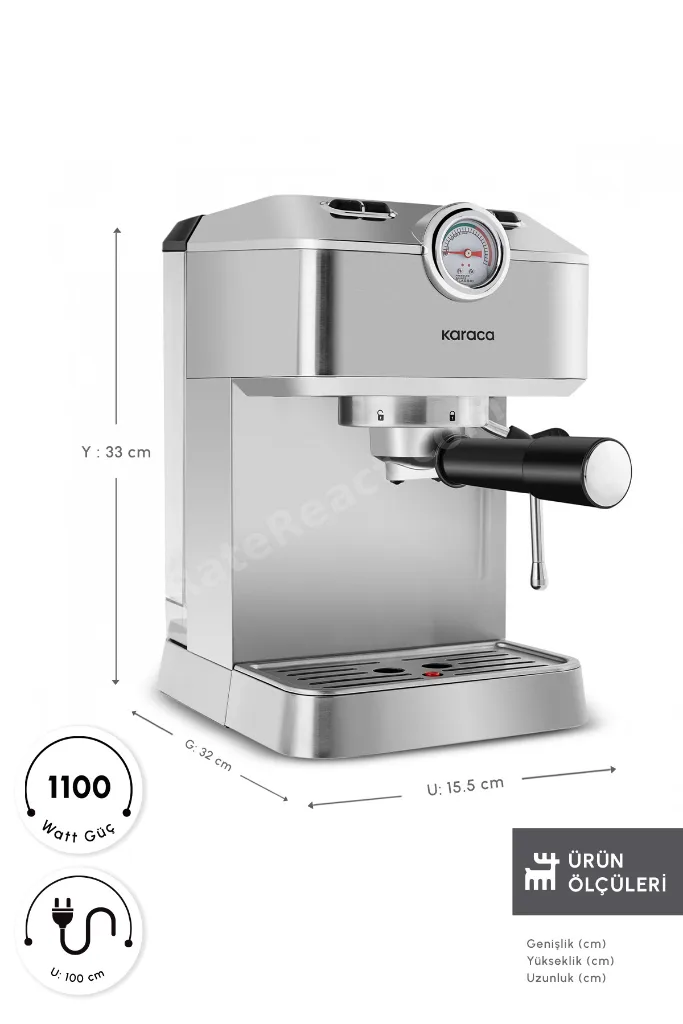 Coffee Art 1101 Süt Köpürtücülü 20bar Basınçlı Espresso Latte Cappuccino Americano Mak. 1,5l
