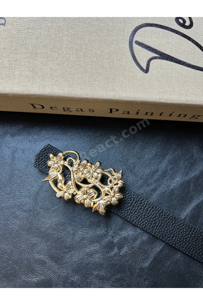 Kadın Gold Papatya Desenli Tokalı Kemer Bel Kemeri Ceket Kemeri Elbise Kemeri Pantolon Kemeri Unisex
