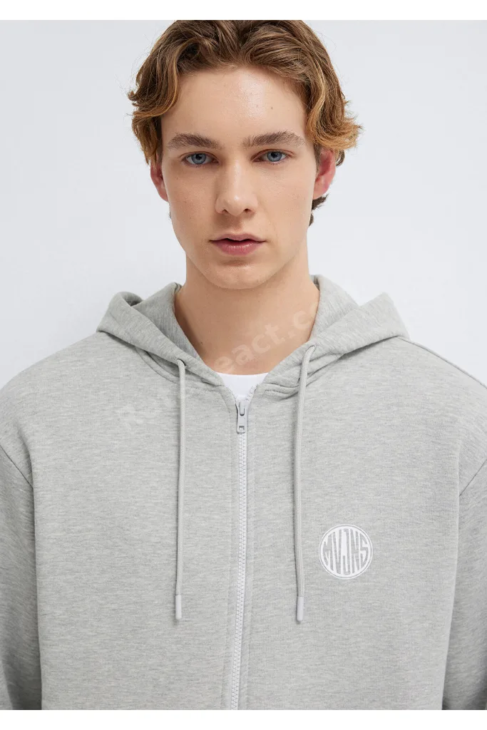 MVJNS Logo Baskılı Fermuarlı Kapüşonlu Gri Sweatshirt 0S10193-80196