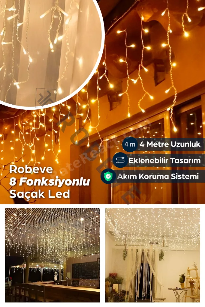 8 Fonksiyonlu Saçak Led Sarkıt Led Eklenebilir Led Süsleme Led Peri Led Işık Yılbaşı Işık (4 METRE)