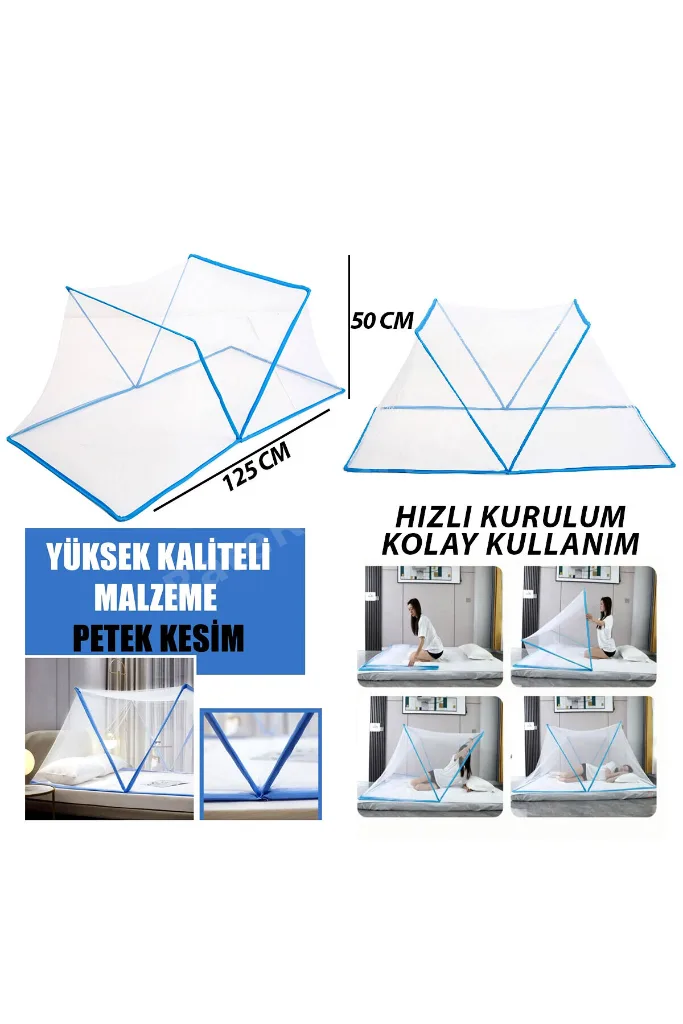 Pratik Kurulum Katlanabilir Cibinlik Çadır - 125x50 cm Portatif Sinek Koruyucu - Petek Kesim Yüksek Kaliteli Bebek ve Yetişkin Cibinliği