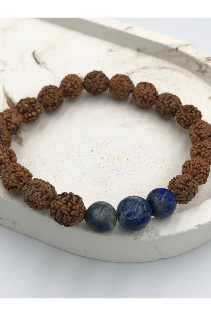 Tasarım Rudraksha Lapis Taşı Doğaltaş 8mm Unisex Bileklik