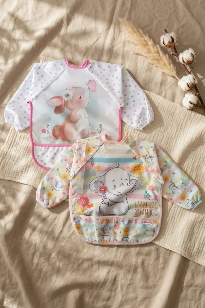 2'li Sıvı Geçirmez Uzun Kollu Mama Önlüğü Seti 6-24 Ay - Blw Uyumlu, Kırıntı Cepli, Yumuşak Dokulu T