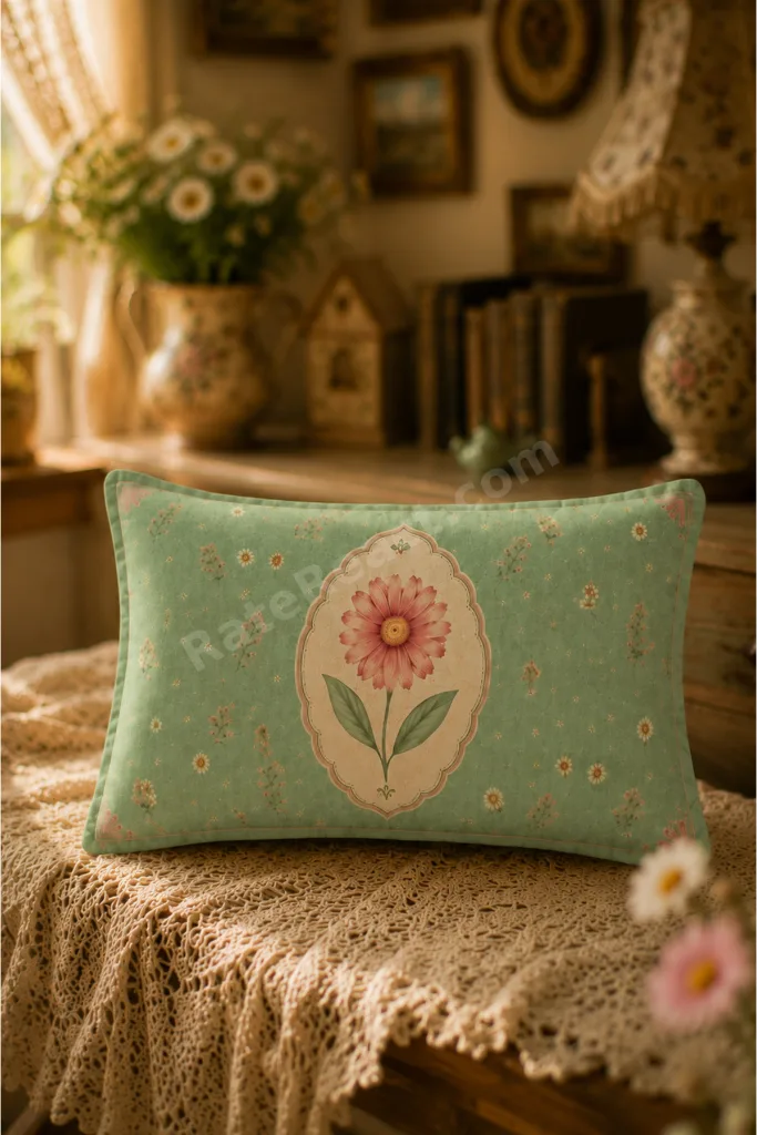 Vintage Retro Çiçek Desenli 2'li Dekoratif Kırlent Kılıfı Seti 30x50 cm Fermuarlı Dijital Baskı