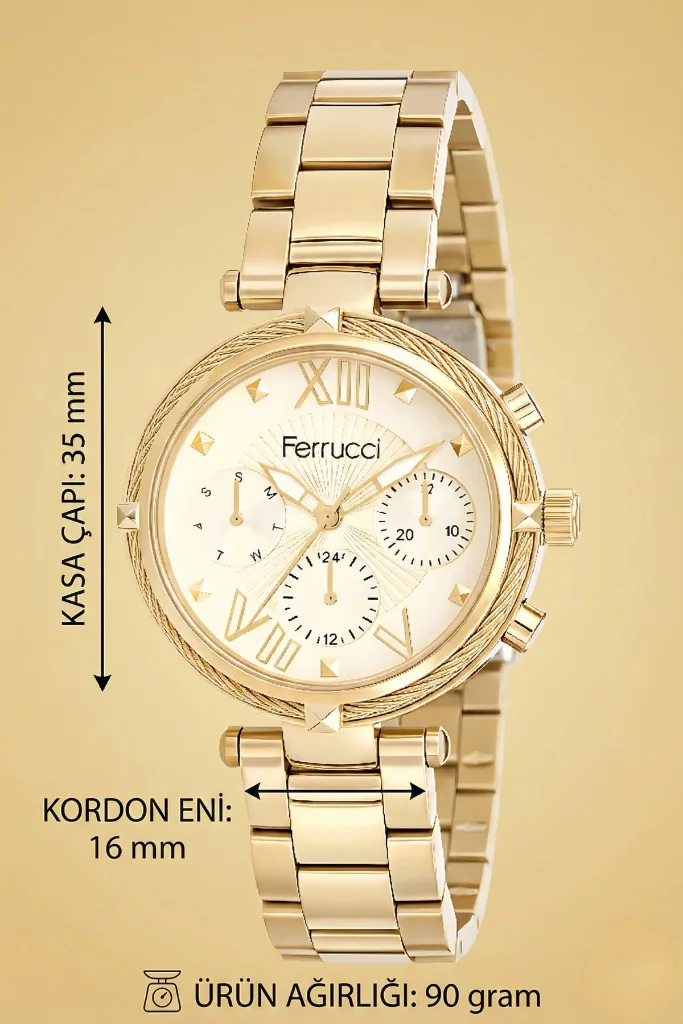 Kadın Kol Saati Çelik Kordon Çelik Kasa Taşlı Bileklik Hediyesi ile Gold zmfer045