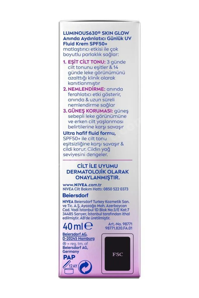 SPF50 Luminous630 Skin Glow Aydınlatıcı Yüz Güneş Kremi 40ml, Nemlendirici, Niasinamid, Thiamidol