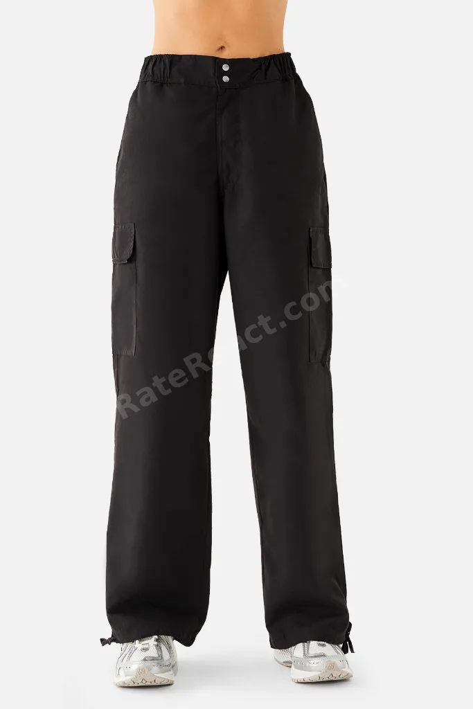Emma Voyager Wide-Leg Siyah Paraşüt Pantolon