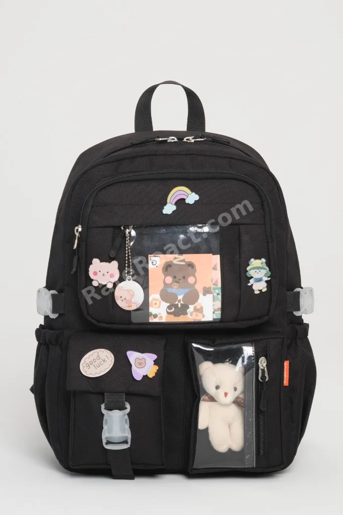 Kawaii Kore Tarzı Aksesuarlı 3'lü Set Çocuk İlkokul Çantası Kalemlikli Beslenme Çantalı Sırt Çantası